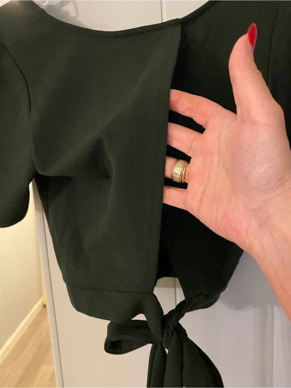 Tie-Back Short Sleeve Top in Deep Forest Green